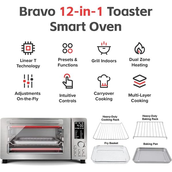 Nuwave Bravo 12-in-1 Digital Toaster Oven, Countertop Convection Oven & Air Fryer Combo, 1800 Watts, 21-Qt Capacity, 50u00b0-450u00b0F Temp Controls, Dual Zone Surround Cooking, Linear T Technology, SS Look - Image 4