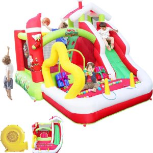 Track 7 Christmas Inflatable Bounce House for Kids, 7 in1 Slide Inflatable Bouncer with Blower, Slide, Climbing, Obstacles, Jumping All in One Castle, Outdoor & Indoor, for Toddlers Age 2+