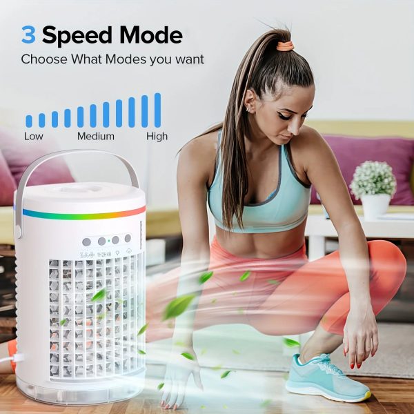 Portable Air Conditioners with Remote 1400ml Evaporative Cooler 3 Speeds USB Personal Conditioner 7 LED Light Portable AC for Room Kitchen Office Desk Bedroom Camping - Image 5