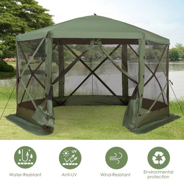 Outsunny 12' x 12' Hexagon Screen House, Pop Up Tent Portable Gazebo Canopy Shelter with Mesh Netting Walls, Carry Bag and Shaded Interior, Green - Image 6