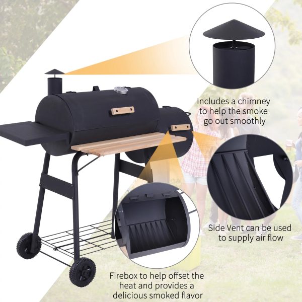 Outsunny 48" Steel Portable Backyard Charcoal BBQ Grill and Offset Smoker Combo - Image 8