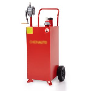 30 Gallon Gas Caddy, Gas Storage Tank, Fuel Transfer Storage Tank with 4 Wheels and Reversible Rotary Hand Pump, Gasoline Diesel Fuel Container for Boat, ATV, Car, Motorcycle