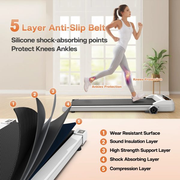 FYC Walking Pad Treadmill for Home with Incline, 2.5HP Low Noise Walking Jogging Running Machine with Remote Control, LED Display and Bluetooth, Under Desk Treadmill for Home Office, White - Image 6