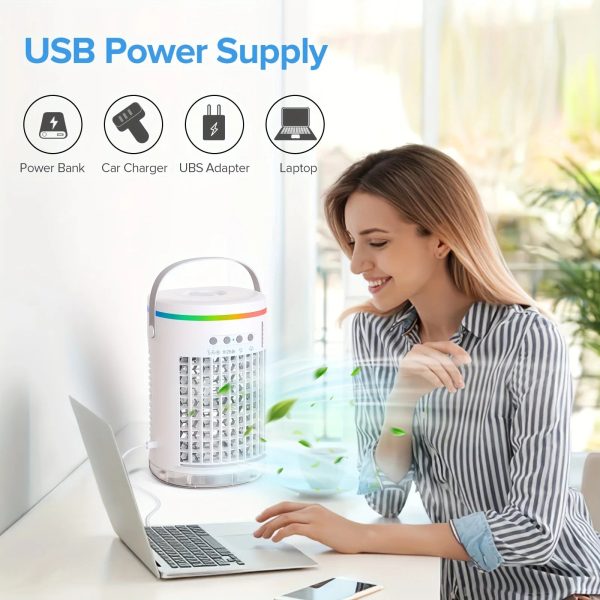 Portable Air Conditioners with Remote 1400ml Evaporative Cooler 3 Speeds USB Personal Conditioner 7 LED Light Portable AC for Room Kitchen Office Desk Bedroom Camping - Image 6