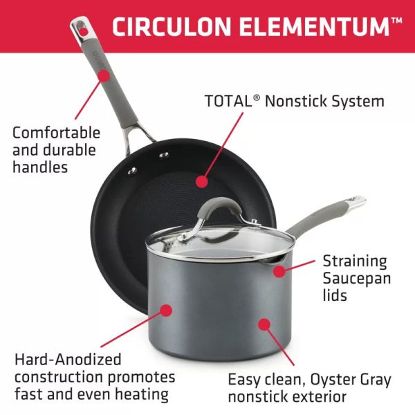 Circulon 84569 Elementum 7.5 qt. Hard-Anodized Aluminum Nonstick Stock Pot in Oyster Gray with Glass Lid - Image 11