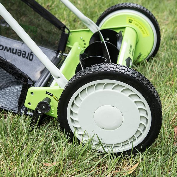 Greenworks 16-Inch Reel Lawn Mower with Grass Catcher 25052，Black/Green， 47"D x 22"W x 29.75"H💝 Last Day For Clearance - Image 11