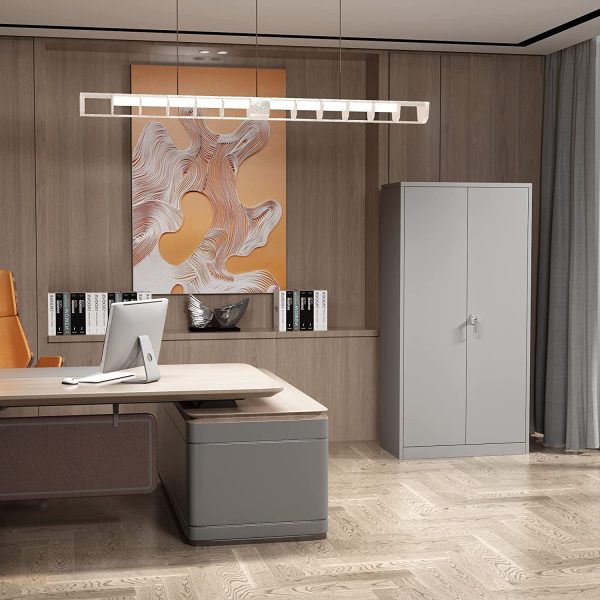 Aobabo 72 Inch Double Door Locking Storage Cabinet with Adjustable Shelves, Gray - Image 6