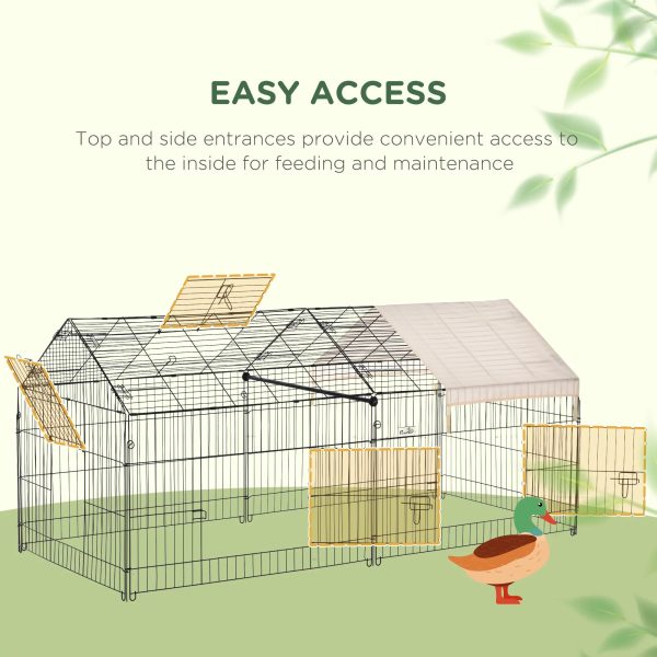 PawHut Catio Metal Chicken Coop, 86.5" x 40.5" Portable Small Animal Playpen for Rabbit, Outdoor Dog Kennel with Water-resistant Cover, Beige - Image 5