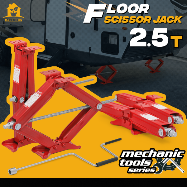 Magshion Set of 4 Heavy Duty Scissor Jack, 2.5 Ton 5000lbs Car Jack Tire Repair Tools Kit, RV Trailer Stabilizer Leveling Scissor Jacks with Handle, Red - Image 2