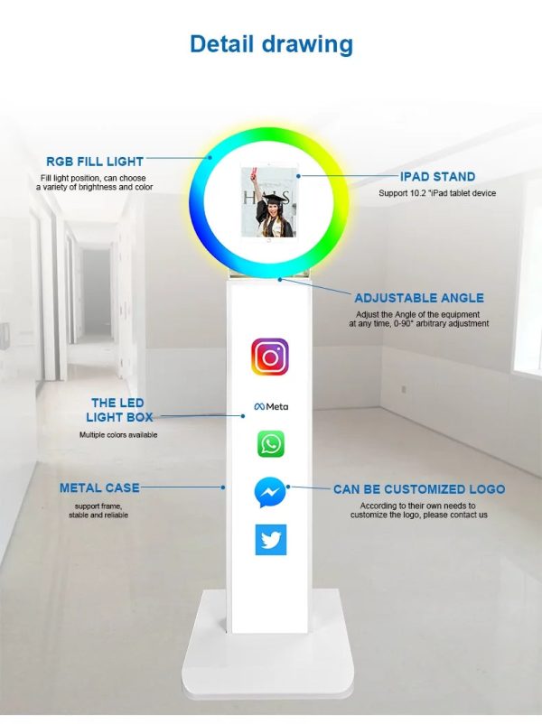 Portable 180 Degree Rotating Ring Light 10.2 inch Ipad Photo Booth Selfie for Celebration Party - Image 4