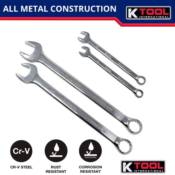 K Tool International 41803 Metric Combination Wrench Set for Garages, Repair Shops, and DIY, Chrome Plated, 12-point, Laser Engraved, Corrosion/Rust Resistant, 8-32mm Wrenches, 23-slot Sleeve - Image 8