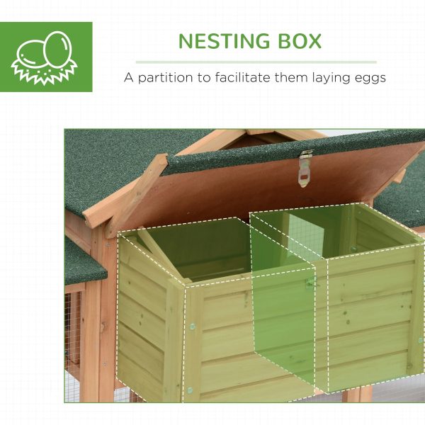 PawHut 80" Chicken Coop, Wooden Outdoor Chicken Cage Poultry Hen House with Nesting Box, Double Runs, Removable Tray, Ramps, for Garden Backyard - Image 5