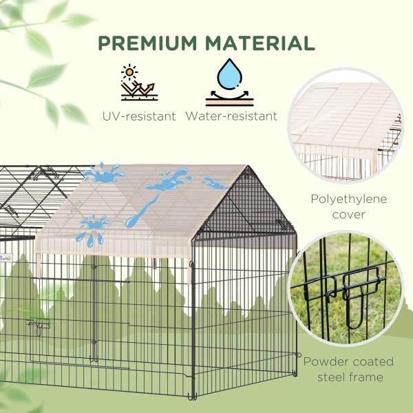 PawHut Catio Metal Chicken Coop, 86.5" x 40.5" Portable Small Animal Playpen for Rabbit, Outdoor Dog Kennel with Water-resistant Cover, Beige - Image 4