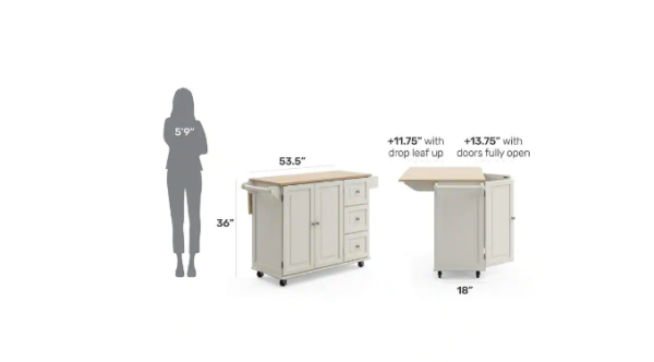 HOMESTYLES Dolly Madison White Kitchen Cart with Natural Wood Top - Image 6