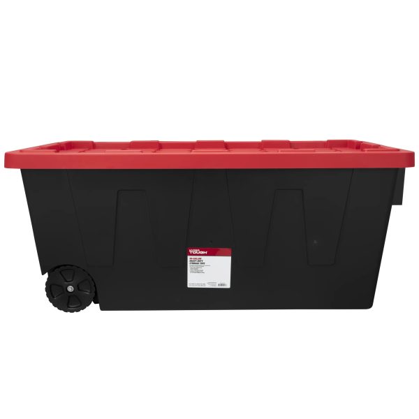 Hyper Tough 50 Gallon Snap Lid Wheeled Plastic Storage Bin Container, Black with Red Lid - Image 3