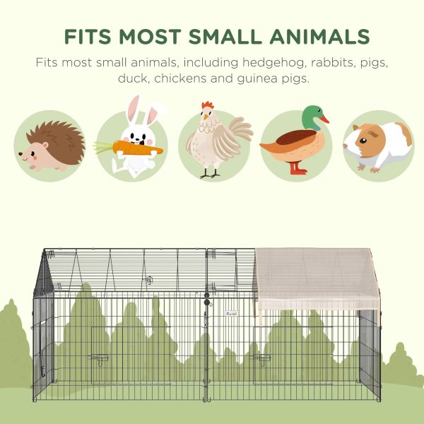 PawHut Catio Metal Chicken Coop, 86.5" x 40.5" Portable Small Animal Playpen for Rabbit, Outdoor Dog Kennel with Water-resistant Cover, Beige - Image 6