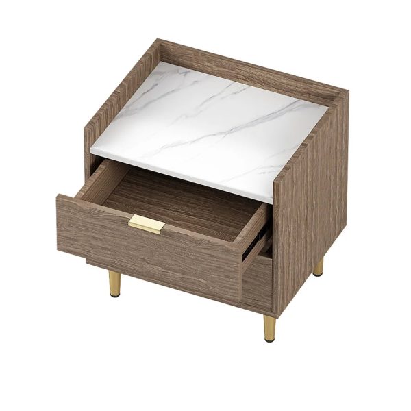 Ecarpat Wooden Nightstand with 2 Drawers, Bedside Table with Metal Legs&Handles, Side Table with Marbling Worktop for Living Room Bedroom, Walnut - Image 6