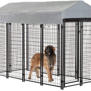 BestPet 8 x 4 x 6 Ft Dog Kennel Outdoor Dog Pen Playpen House Heavy Duty Dog Crate Metal Galvanized Welded Pet Animal Camping Cage Fence with UV-Resistant Waterproof Cover and Roof