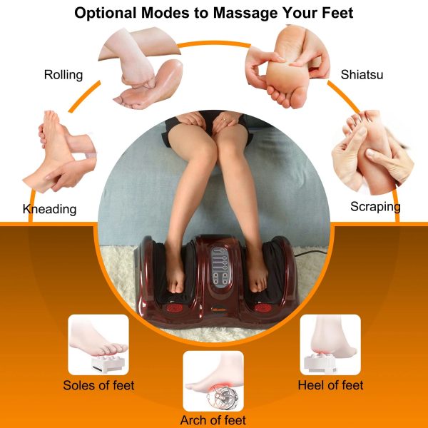 Electric Shiatsu Foot Massager for Pain Relief, Deep Kneading Rolling Feet and Calf Massager, Leg Circulation Machine for Plantar Fasciitis and Neuropathy, Red - Image 5