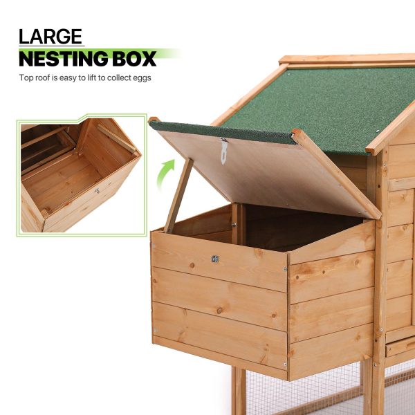 Magshion Outdoor Chicken Coop with Nesting Box, 80 inch Wooden Rabbit Hutch Poultry House with Run Cage, Slide-Out Tray and Waterproof Roof for Garden Backyard, Natural - Image 5