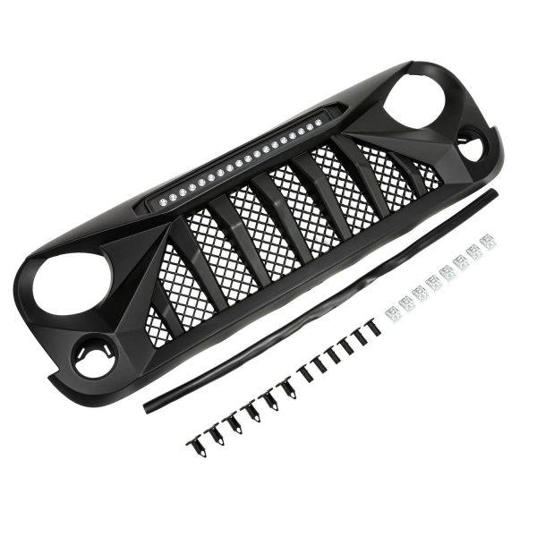 Black Off-Road Lights Front Grill Mars Grille with LED for 07-18 Jeep Wrangler JK - Image 5