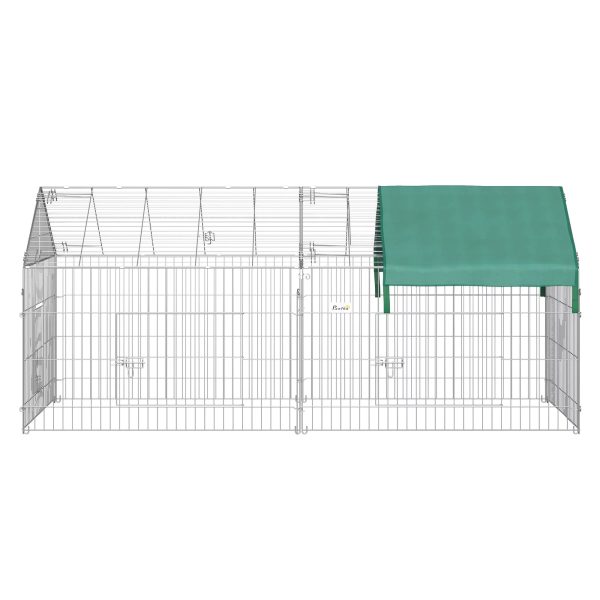 PawHut 87" Small Animal Playpen, Pet Playpen Yard Fence for Rabbits, Chicken, Chinchillas with Roof for Indoor & Outdoor, Green - Image 9