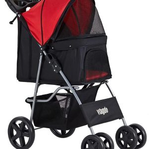 Afuhokles Cat Dog Stroller, Pet Strollers for Small Medium Dogs and Cats, 4 Wheels Dog Jogging Stroller Folding Doggy Stroller with Storage Basket
