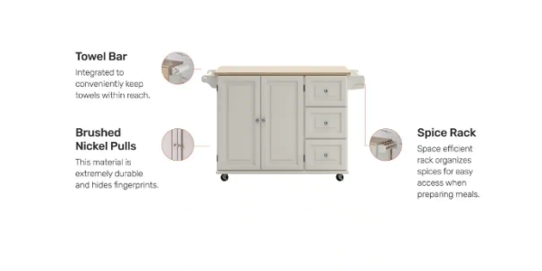 HOMESTYLES Dolly Madison White Kitchen Cart with Natural Wood Top - Image 5