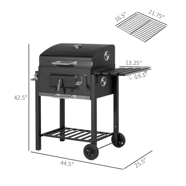 Outsunny Charcoal BBQ Grill, Outdoor Portable Cooker, Black - Image 7