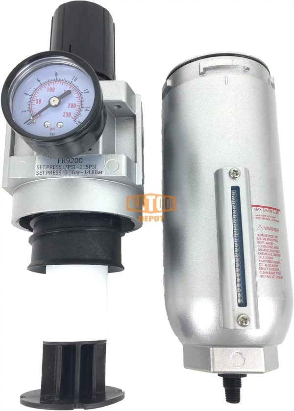 NPT SUPER DUTY Compressed Air In Line Filter Regulator Combo Piggyback, Metal Bowl, 5 Micron , Adjustable From 7 To 175 PSI (AUTO DRAIN) - Image 5