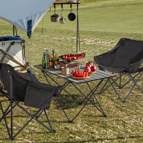 MADOG Folding Table and Chairs Set, Set of 3 Outdoor Camping Picnic Chairs and Table with Fold Up Tabletop, Pockets and Carry Bag, Black - Image 3