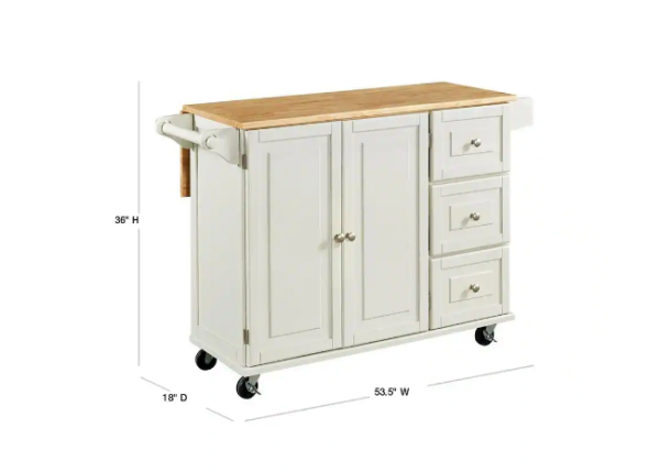 HOMESTYLES Dolly Madison White Kitchen Cart with Natural Wood Top - Image 3