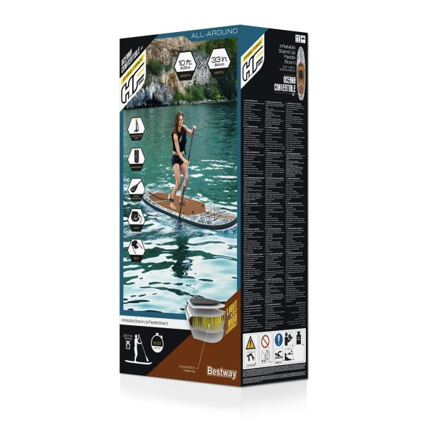 Hydro-Force Oceana 10 Ft. Inflatable Convertible Stand-up Paddle Board and Sit-on Kayak Set， Wood and Palm Print - Image 2