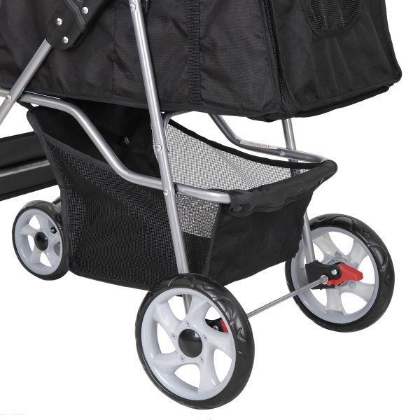 HomGarden 4 Wheel Pet Dog Stroller Foldable Carrier Strolling Cart for Small Dog Cat W/Storage Basket & Cup Holder, Black - Image 9