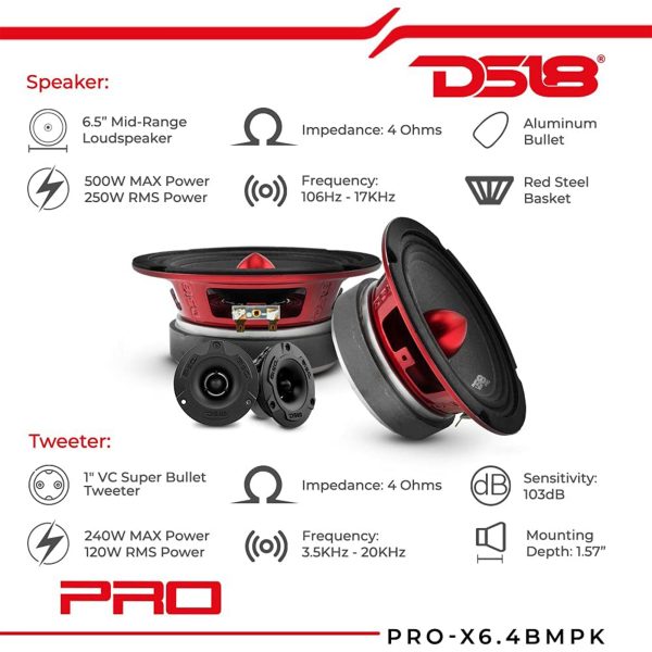DS18 PRO-X6.4BMPK Mid and High Range Car Door speaker and Tweeter Package (Used) - Image 11