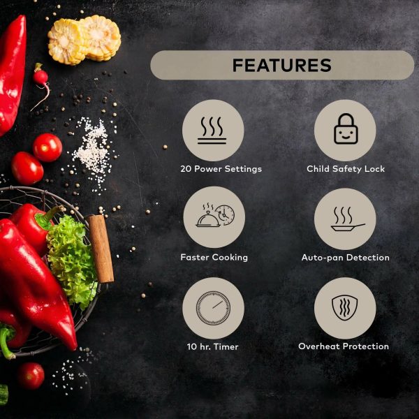 ChefWave LCD 1800W Portable Induction Cooktop w/ Safety Lock, Bonus 10in Fry Pan - Image 5