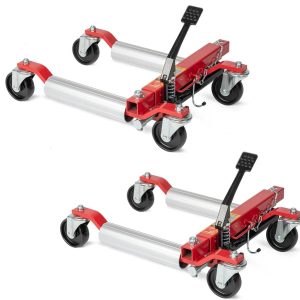 TUFFIOM Car Wheel Dolly Jack Set of 2, Hydraulic 1500-lbs Car Skates, 12'' Wheel Vehicle Positioning Jack, Heavy Duty Rollers with Foot Pedal for Tire Auto Repair Moving, Red/ Blue
