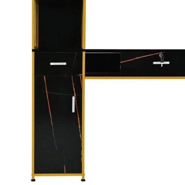 Barber Salon Station for Hair Stylist,Beauty Salon Station with Lockable Drawer, Left Shelf and Storage Cabinet, Beauty Spa Equipment, Mirror not Included,Black - Image 9