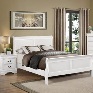 Traditional White Finish 1pc Eastern King Size Sleigh Bed Classic Louis Philippe Styling Bedroom Furniture