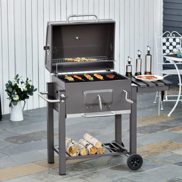 Outsunny Charcoal BBQ Grill, Outdoor Portable Cooker, Gray - Image 2