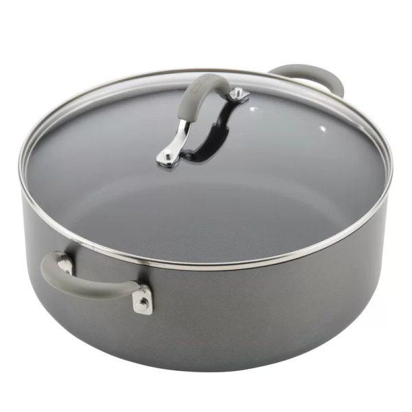Circulon 84569 Elementum 7.5 qt. Hard-Anodized Aluminum Nonstick Stock Pot in Oyster Gray with Glass Lid - Image 2