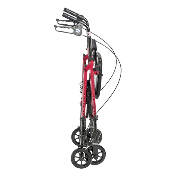 Drive Medical Adjustable Height Aluminum Frame Rollator with 6 Inch Casters, Red - Image 4