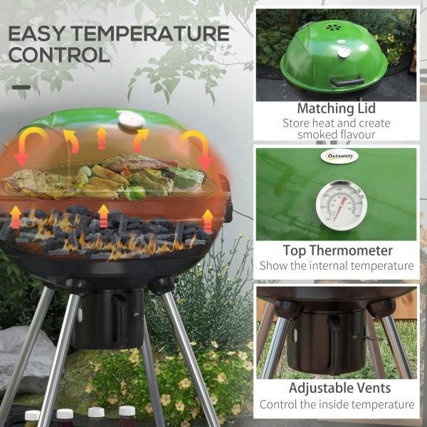 Outsunny 21" Kettle Charcoal BBQ Grill with Wheels, Barbecue, Green - Image 4