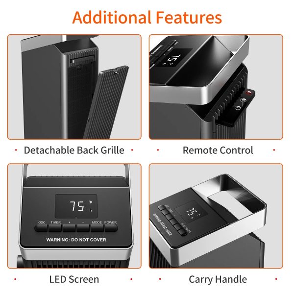 ALROCKET 1500W Ceramic Heater 90'' Oscillating with Thermostat and Remote Control - Image 4