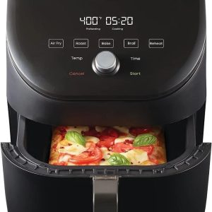 Slim XL 6QT Air Fryer that Crisps, Roasts, Reheats, Bakes, Broils & is Quiet, Space Saving, Nonstick, Dishwasher-Safe, 100+ In-App Recipes,Black