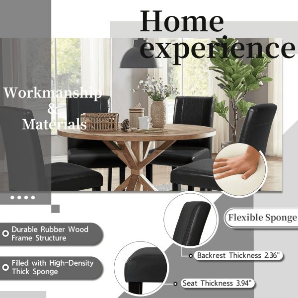 Lacoo Set of 4 Urban Style PU Leather Dining Chairs with Wood Legs, Black - Image 6