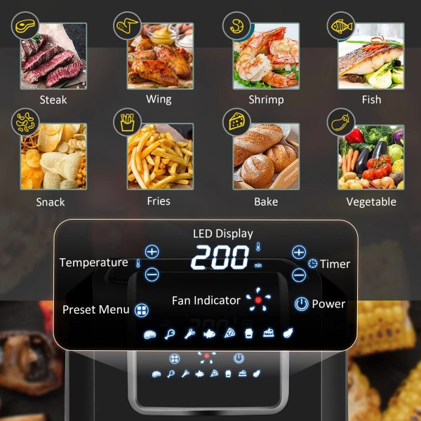 Homlixry Air Fryer 7QT 1700W Air Fryers Oven with Digital Display, 360° Air Circulation, Adjustable Temperature, Timer and Nonstick Basket for Oil Less or Low Fat Cooking, Black - Image 3