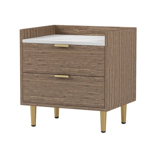 Ecarpat Wooden Nightstand with 2 Drawers, Bedside Table with Metal Legs&Handles, Side Table with Marbling Worktop for Living Room Bedroom, Walnut - Image 7