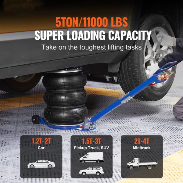BENTISM Air Jack, 5 Ton/11000 lbs Triple Bag Air Jack, Airbag Jack with Six Steel Pipes, Lift up to 17.7", 3-5 s Fast Lifting Pneumatic Jack, with Adjustable Long Handles for Cars, Garages, Repair - Image 2