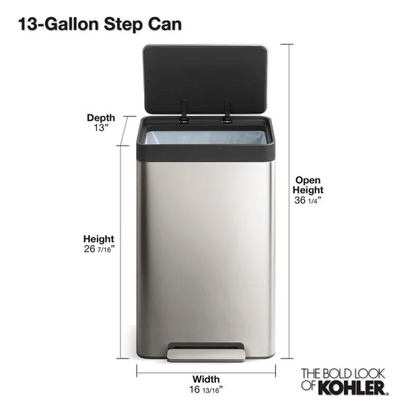 KOHLER 20940-ST 13 Gal. Stainless Steel Step Trash Can - Image 6